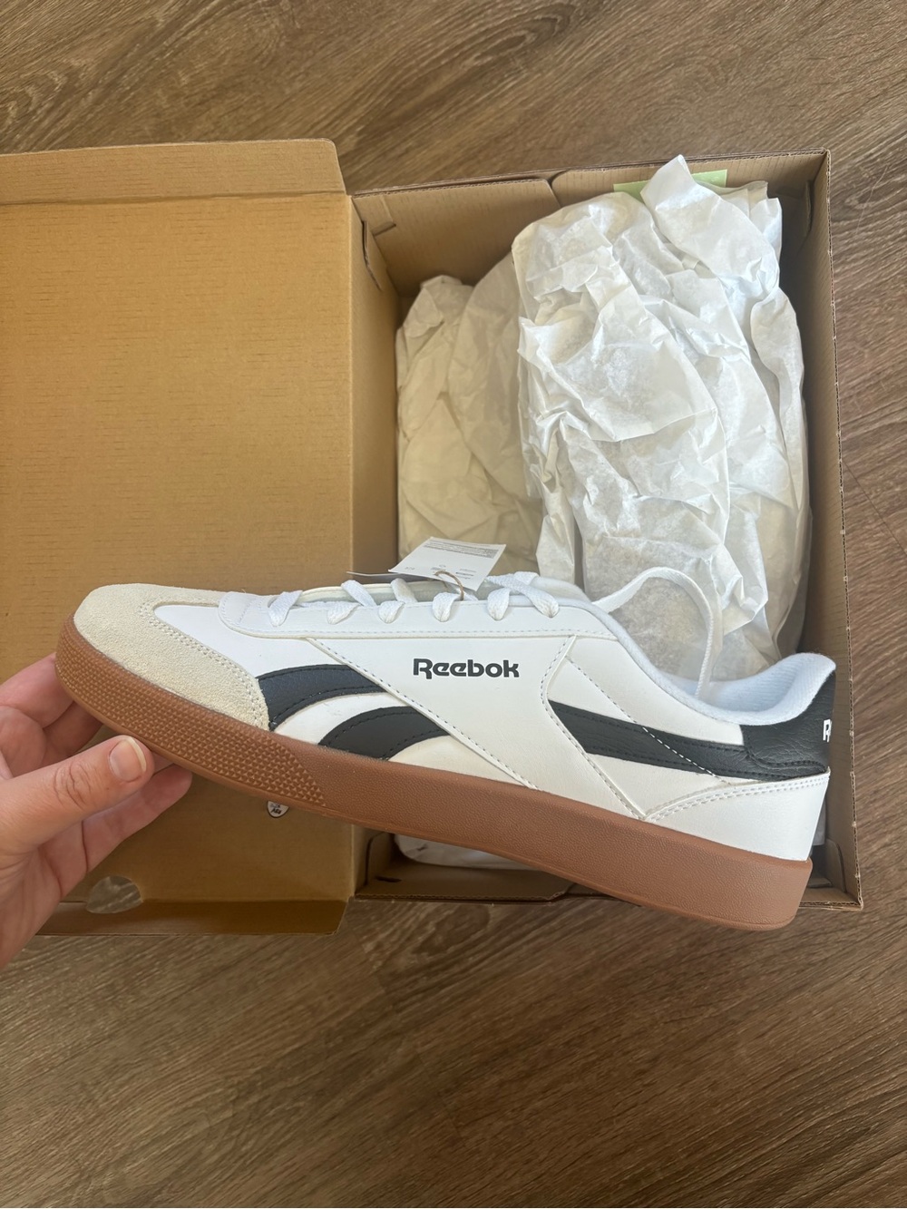 Reebok Unisex White & Black Sneakers with Gum Sole